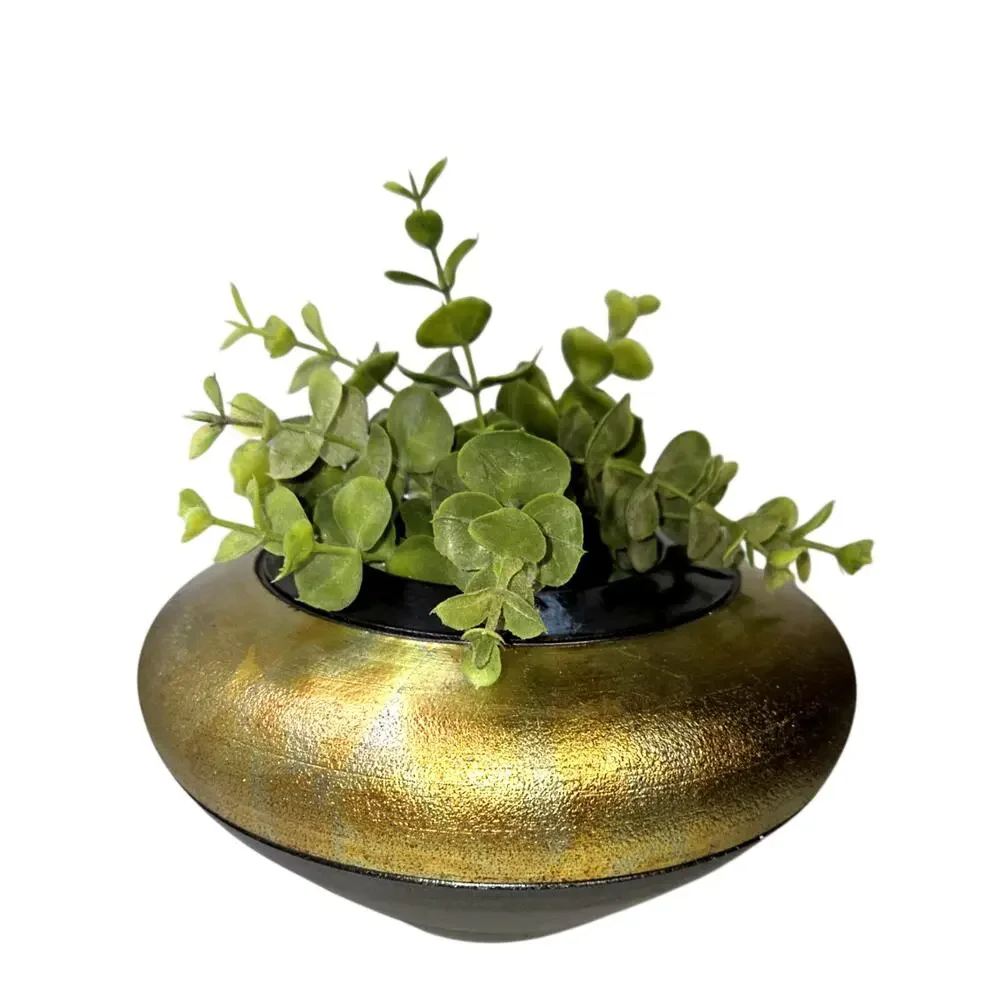 Michael Weinberg Signed Raku Studio Ceramic Orb Vessel - 2004 Art Pottery Gold